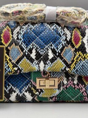 Caleesa Los Angeles Abstract Quilted Shoulder Bag NEW Colorful Snake Skin Vegan